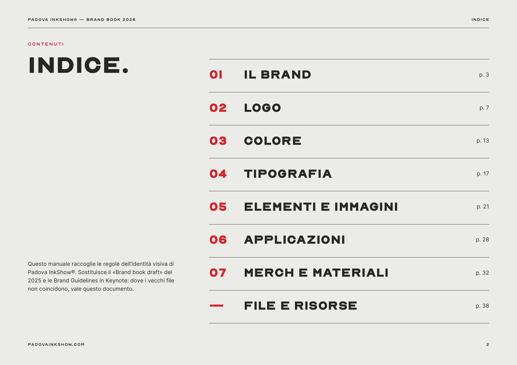 Padova InkShow brand book 2026 — page 2