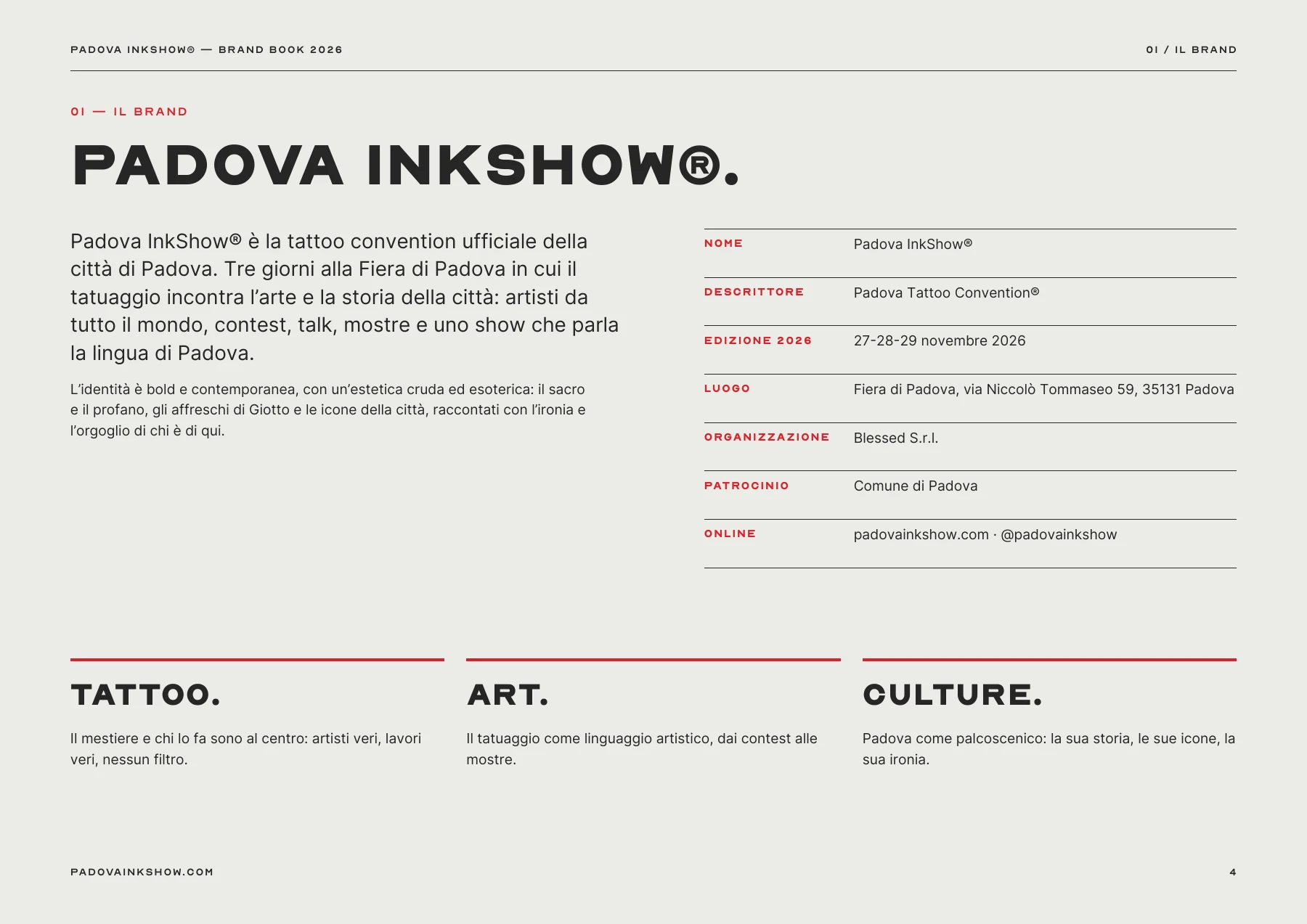 Padova InkShow brand book 2026 — page 4