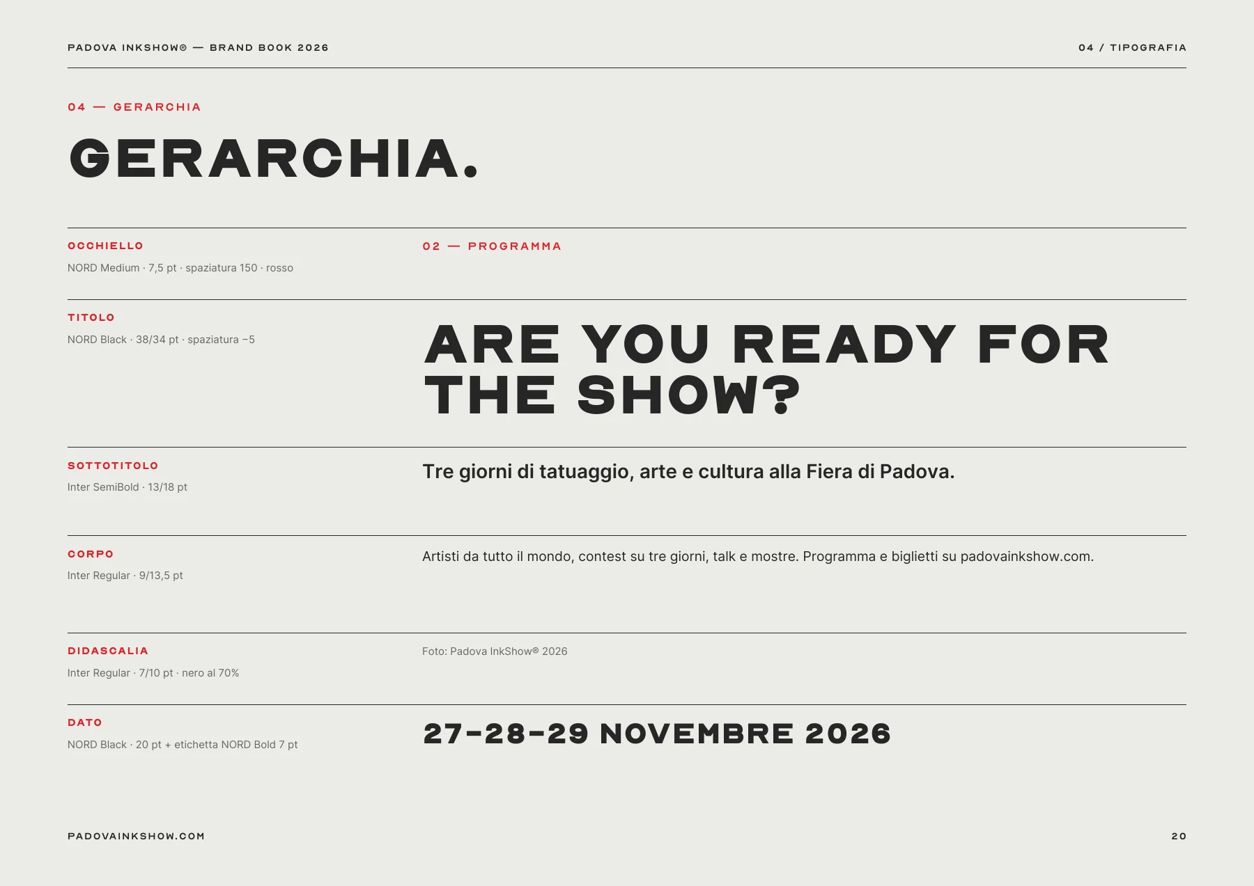 Padova InkShow brand book 2026 — page 20
