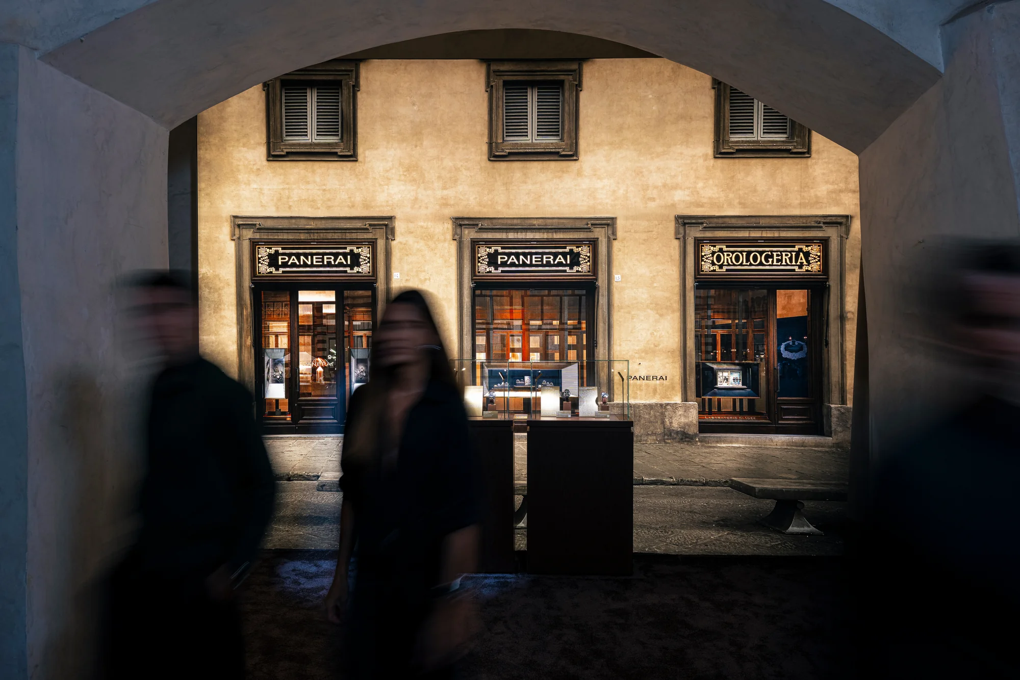 Visitors passing the recreated historic Panerai storefront inside Immersion.