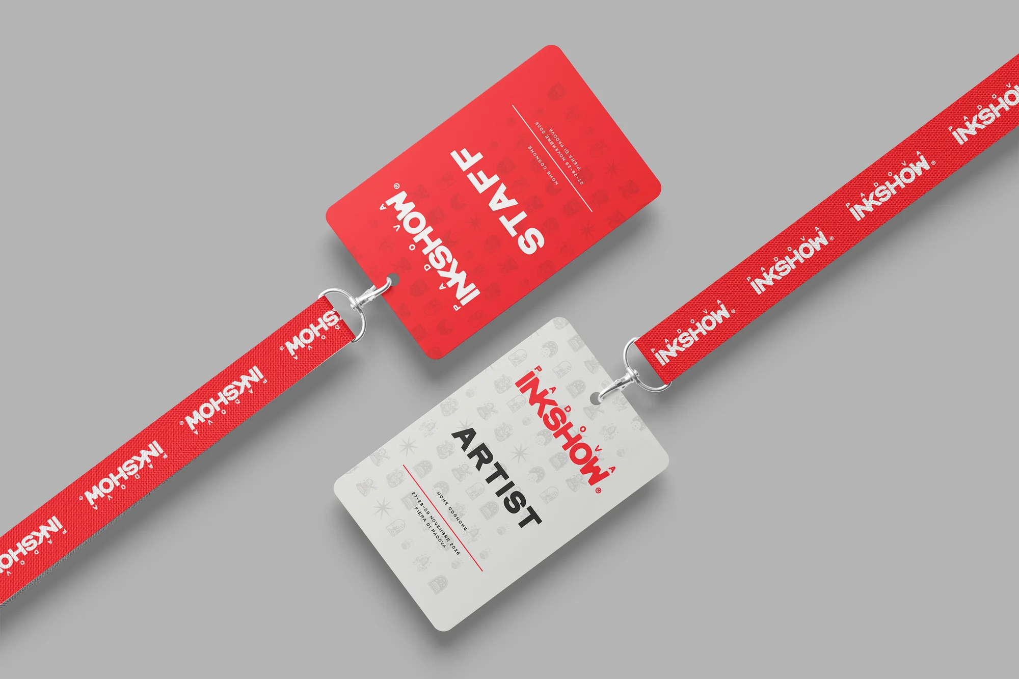 InkShow staff and artist passes with red branded lanyards